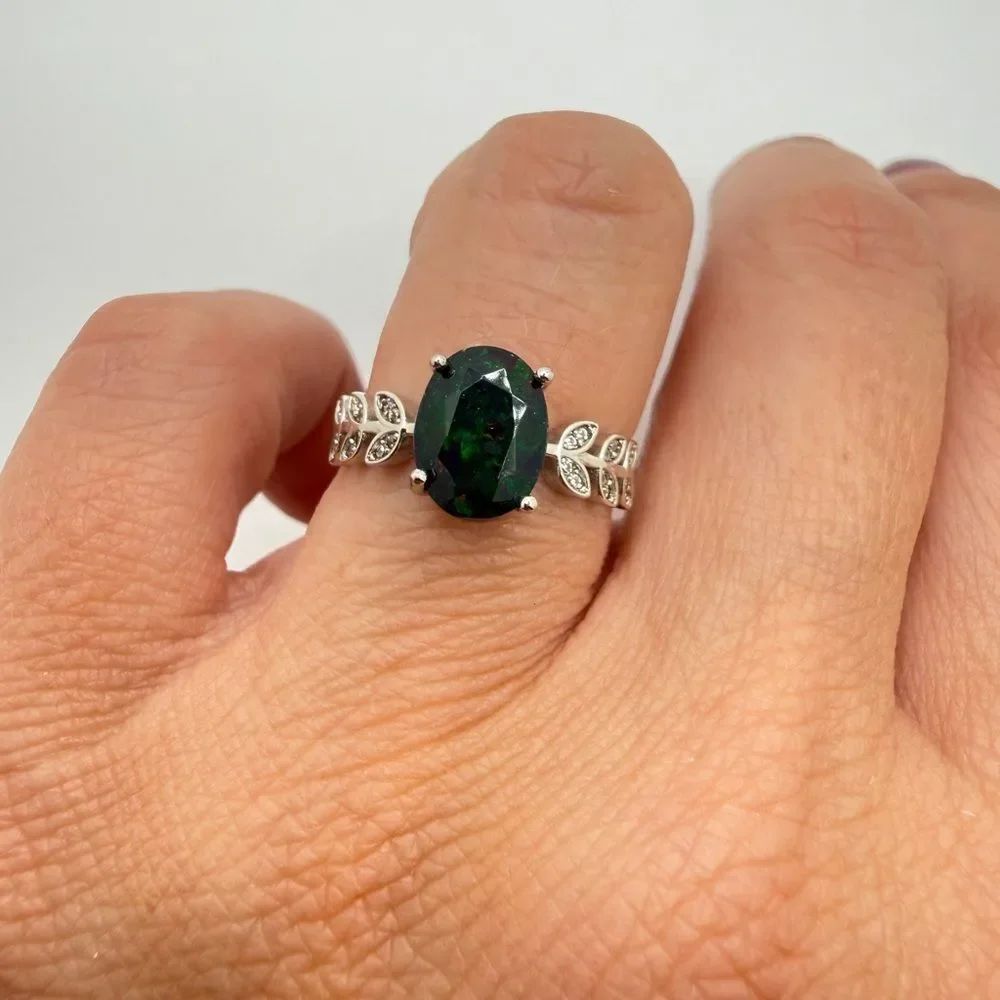 NWOT‎ 1.3ct genuine welo Opal w/ accent cz diamond adjustable ring in s925!